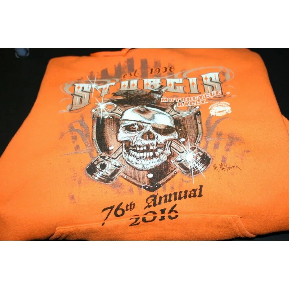 Sturgis Motorcycle Rally hoodie sweater mens medium 76th 2016 orange Jerzees